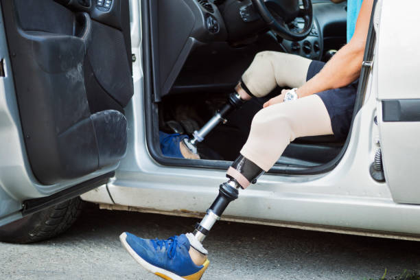 Amputee Car Driver getting into a car